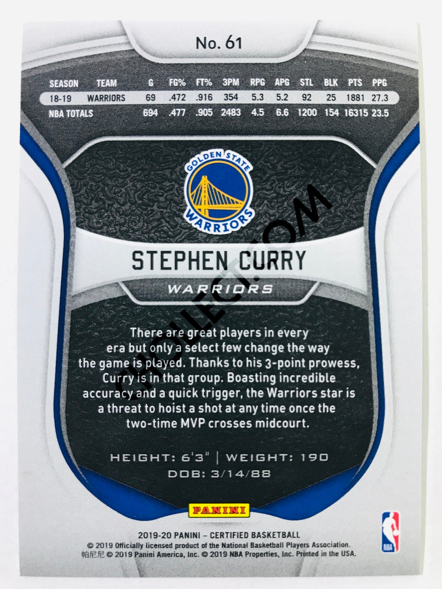 Stephen Curry - Golden State Warriors 2019-20 Panini Certified Blue Parallel #61