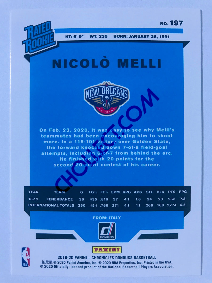 Nicolo Melli - New Orleans Pelicans 2019-20 Panini Chronicles Donruss Rated Rookie Pink Parallel #197