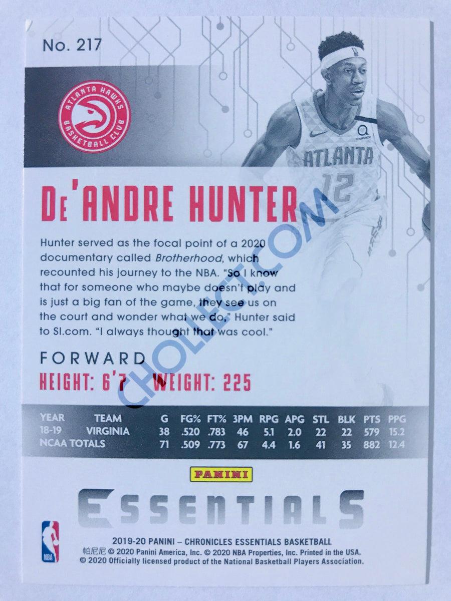 De'Andre Hunter - Atlanta Hawks 2019-20 Panini Chronicles Essentials Pink Parallel RC Rookie #217