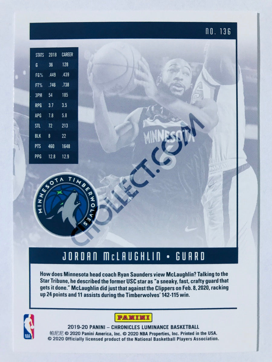 Jordan McLaughlin - Minnesota Timberwolves 2019-20 Panini Chronicles Luminance RC Rookie #136