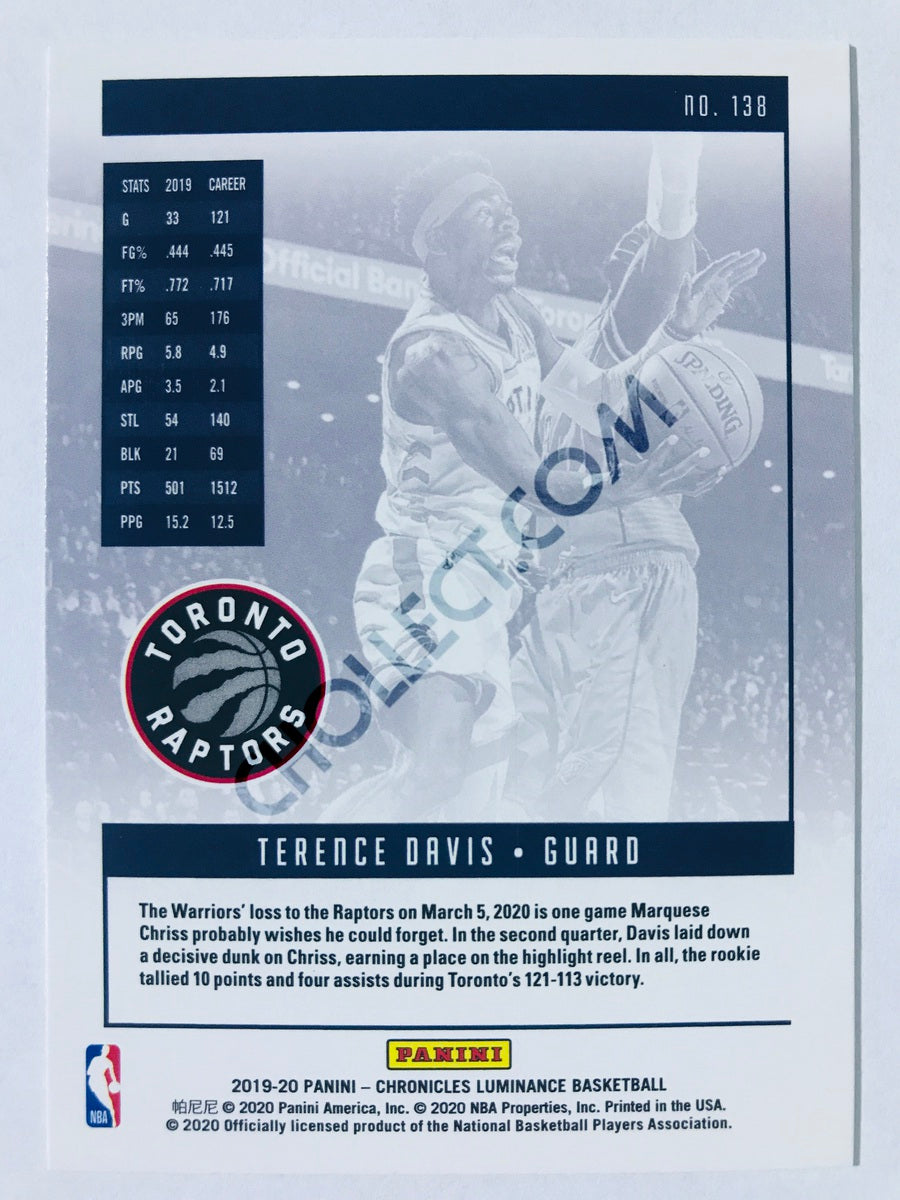 Terence Davis - Toronto Raptors 2019-20 Panini Chronicles Luminance RC Rookie #138