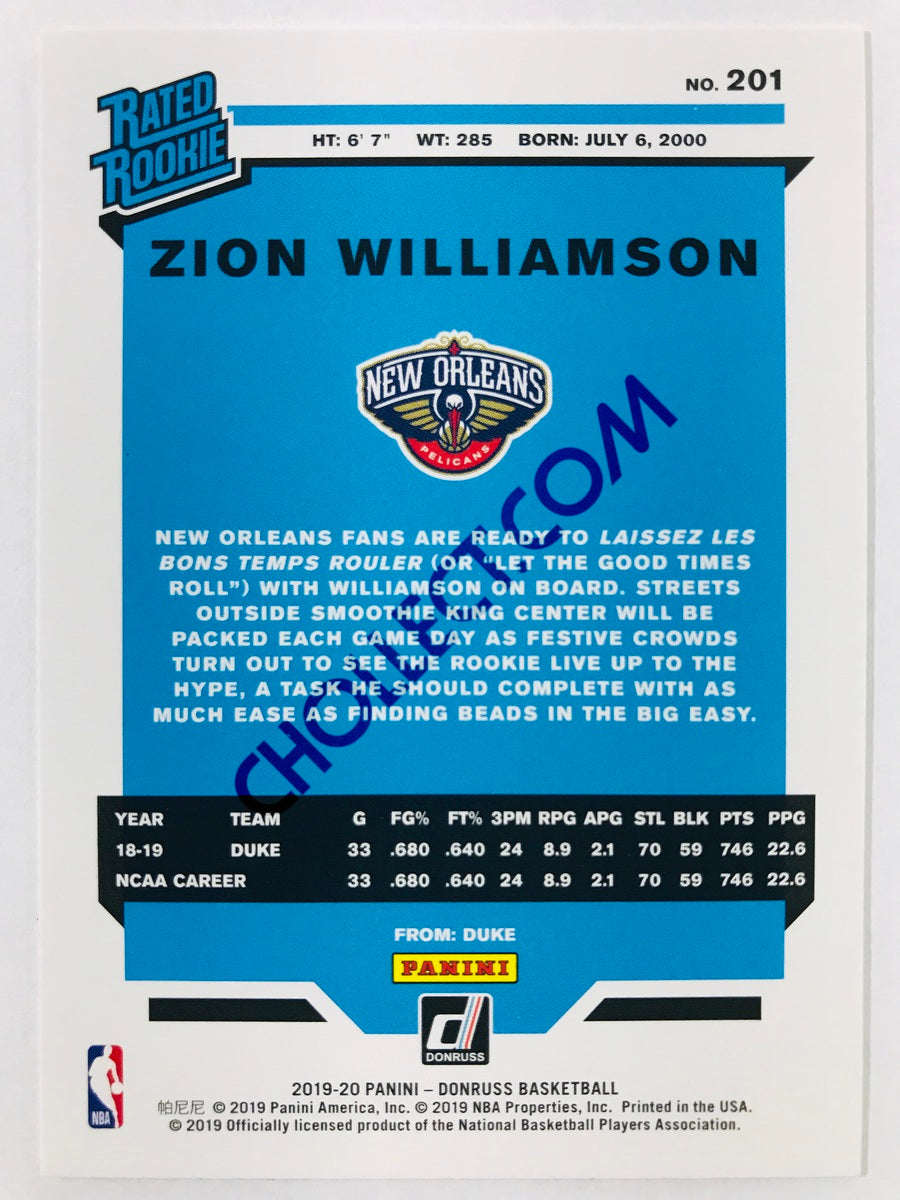 Zion Williamson - New Orleans Pelicans 2019-20 Panini Donruss Rated Rookie #201