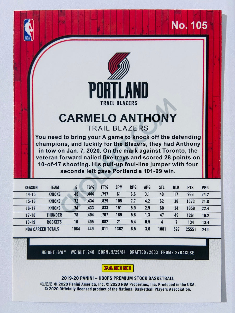 Carmelo Anthony - Portland Trail Blazers 2019-20 Panini Hoops Premium Stock #105