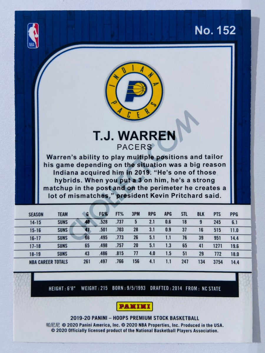 T.J. Warren - Indiana Pacers 2019-20 Panini Hoops Premium Stock #152