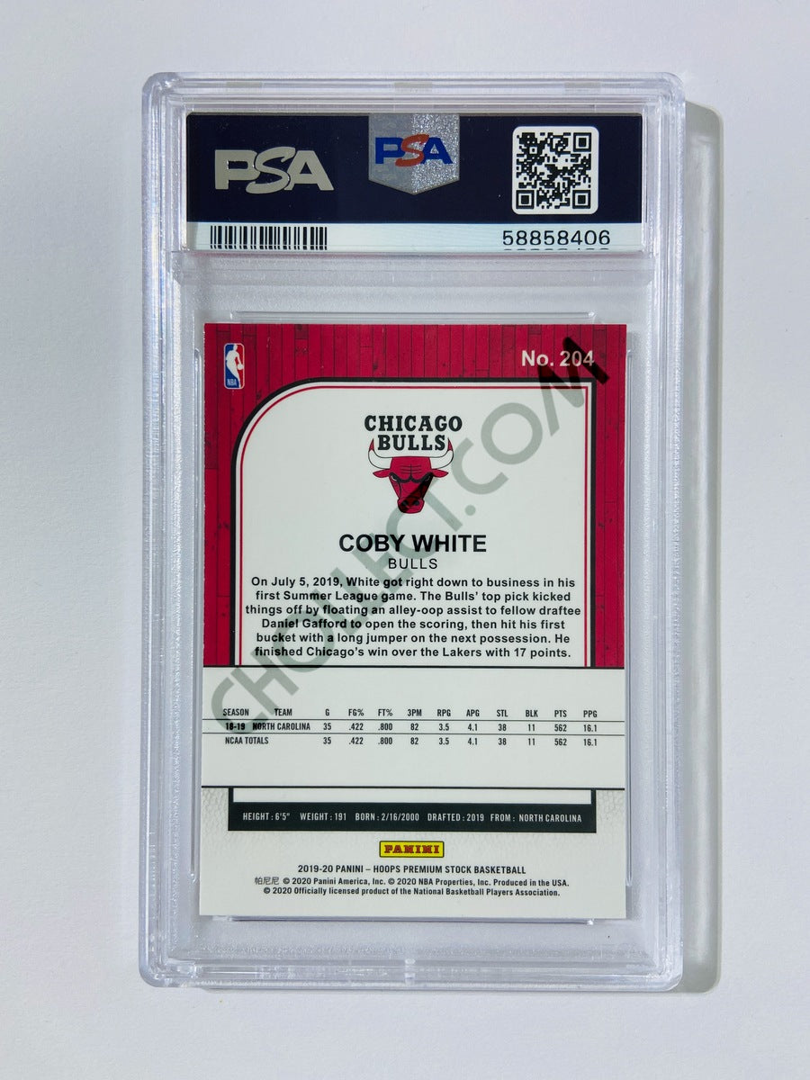 Coby White – Chicago Bulls 2019-20 Panini Hoops Premium Stock RC Rookie #204 [PSA 10] SN: 58858406