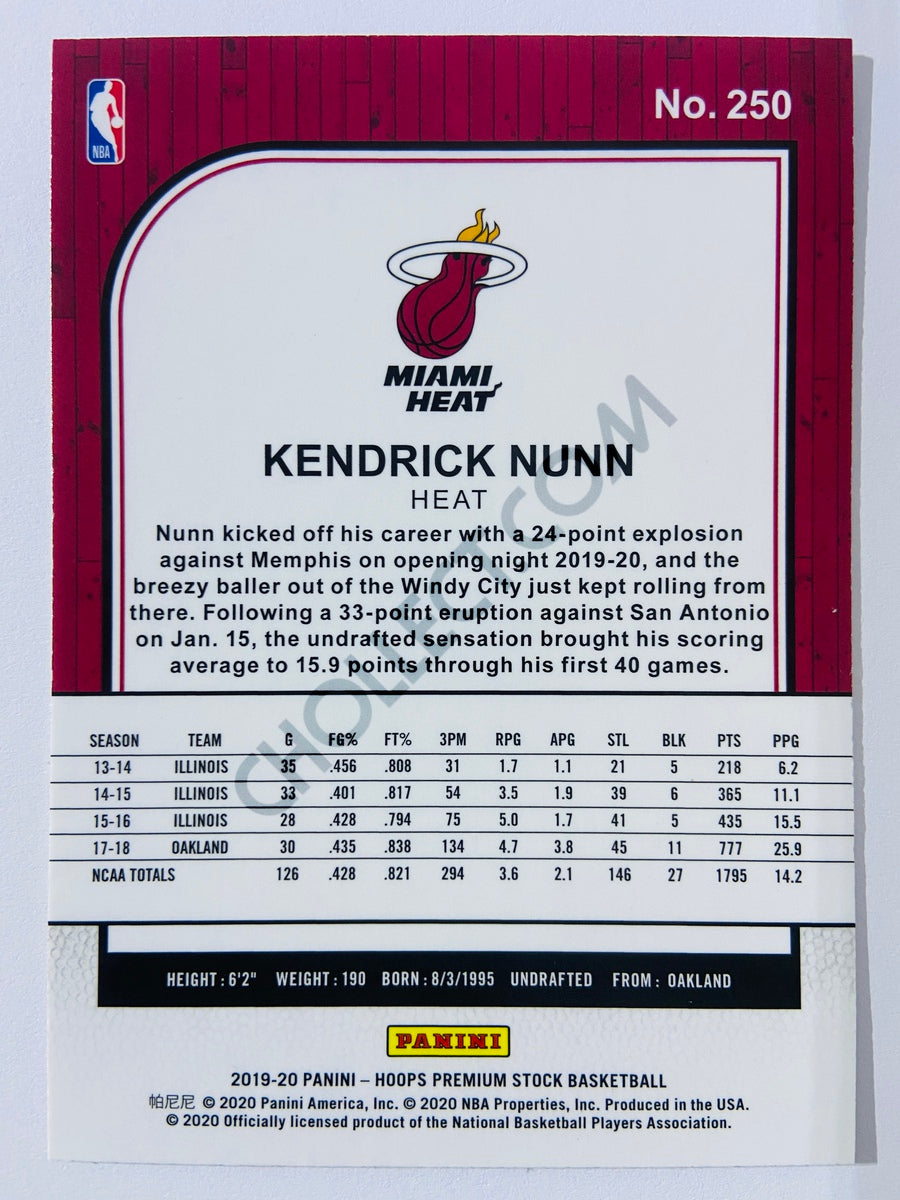 Kendrick Nunn - Miami Heat 2019-20 Panini Hoops Premium Stock RC Rookie #250