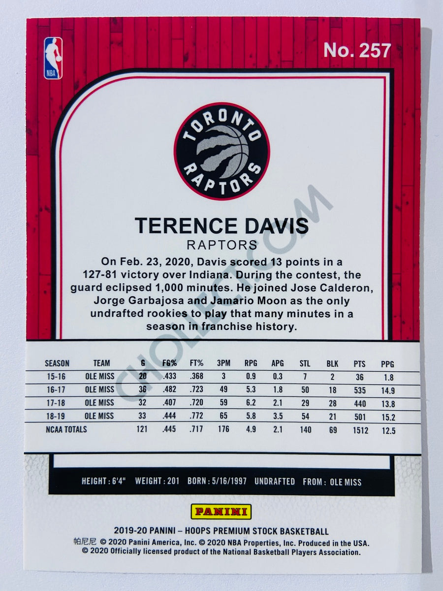 Terence Davis - Toronto Raptors 2019-20 Panini Hoops Premium Stock RC Rookie #257