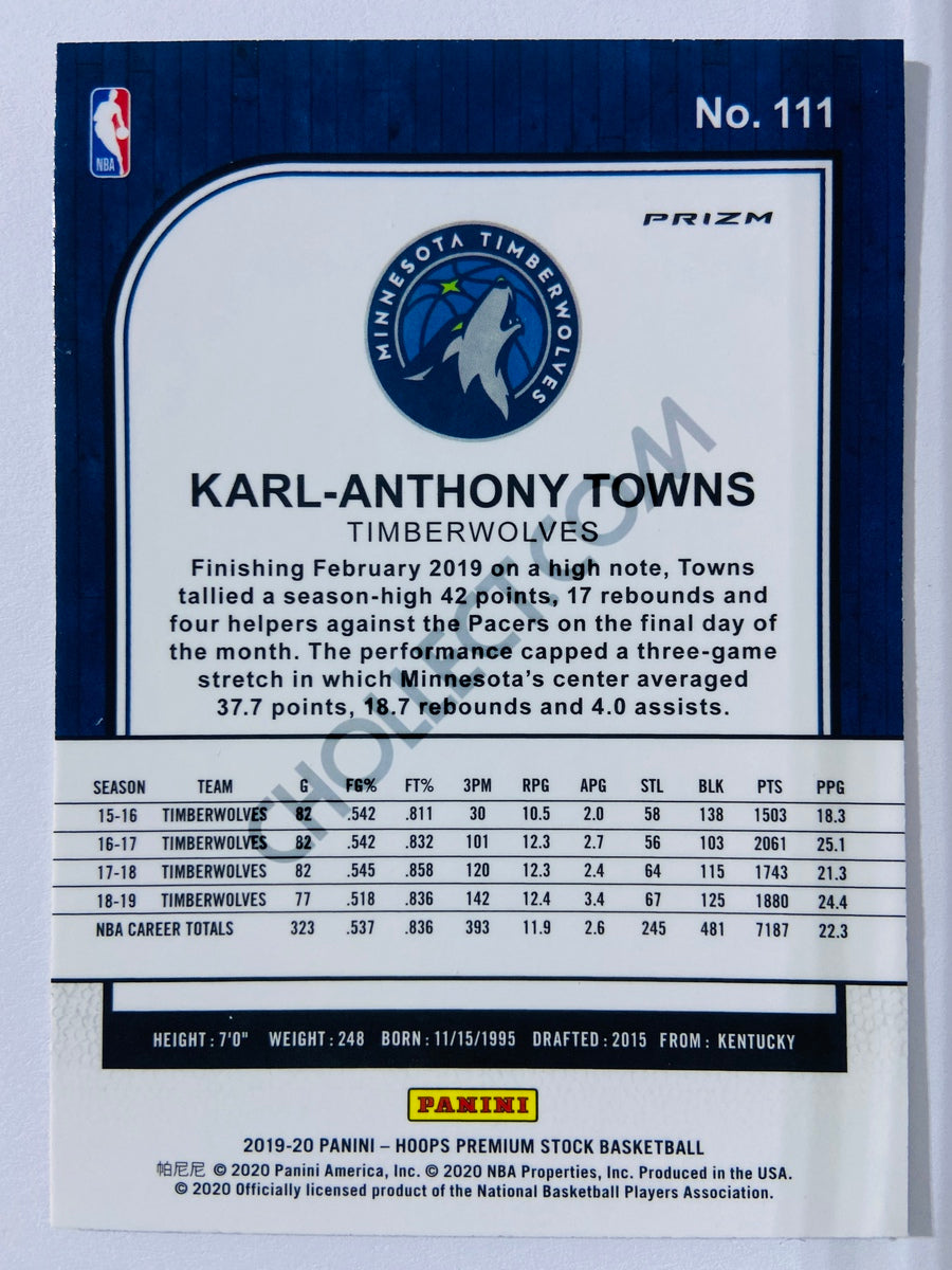 Karl-Anthony Towns - Minnesota Timberwolves 2019-20 Panini Hoops Premium Stock Laser Silver Parallel #111