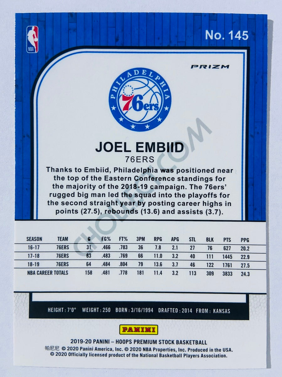 Joel Embiid - Philadelphia 76ers 2019-20 Panini Hoops Premium Stock Laser Prizm Silver Parallel #145