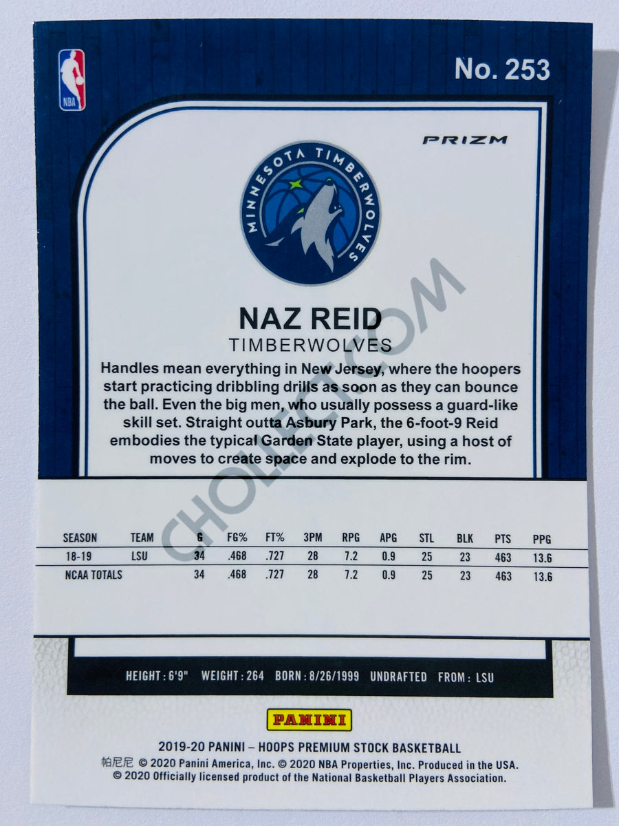 Naz Reid - Minnesota Timberwolves 2019-20 Panini Hoops Premium Stock Laser Silver Parallel RC Rookie #253