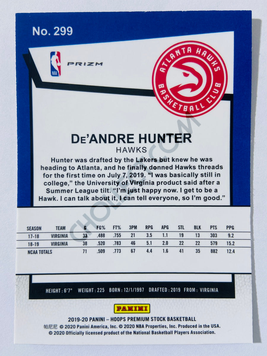 De'Andre Hunter - Atlanta Hawks 2019-20 Panini Hoops Premium Stock Tribute Mojo Prizm Parallel #299
