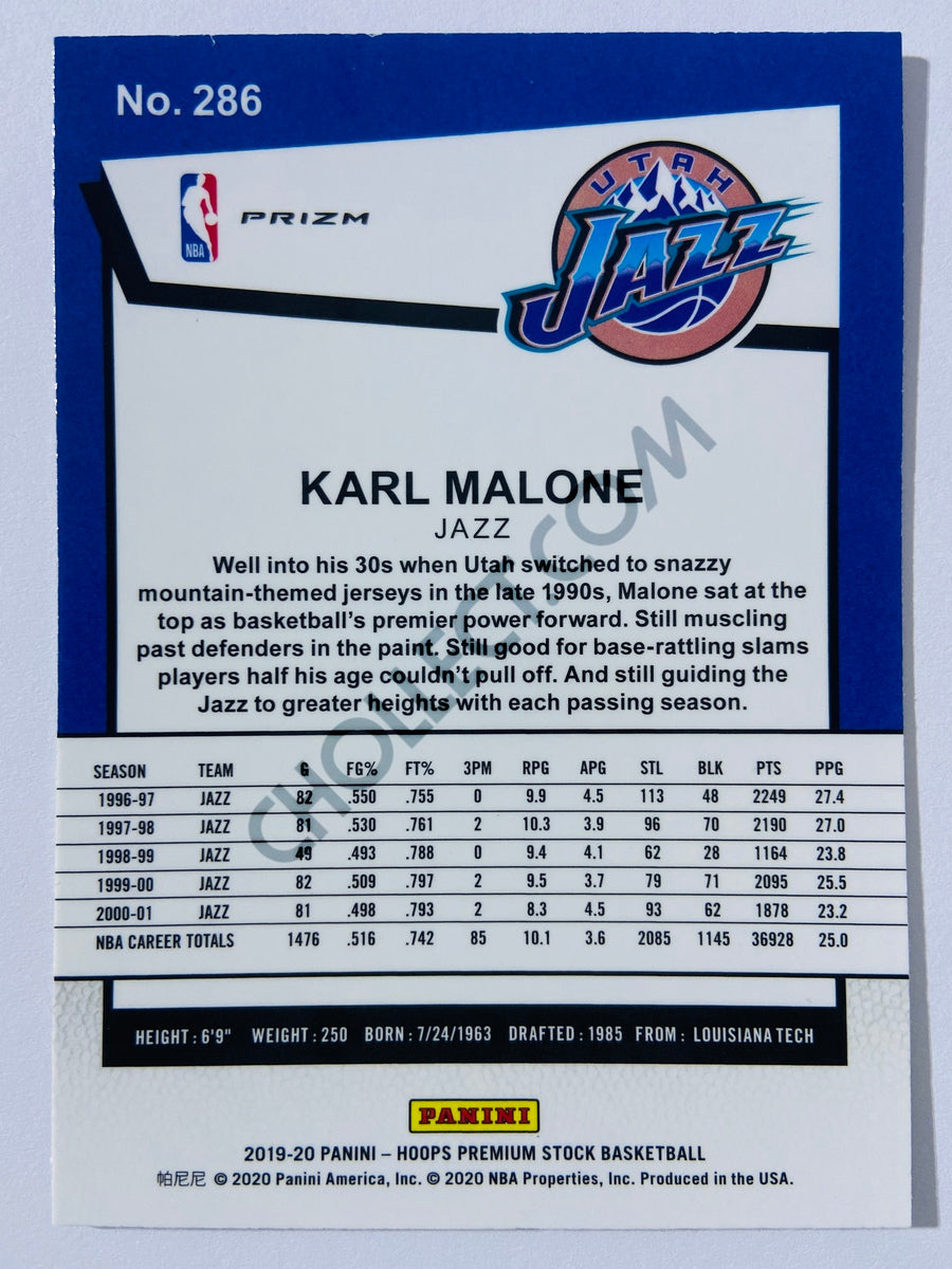 Karl Malone - Utah Jazz 2019-20 Panini Hoops Premium Stock Tribute Scope Silver Parallel #286