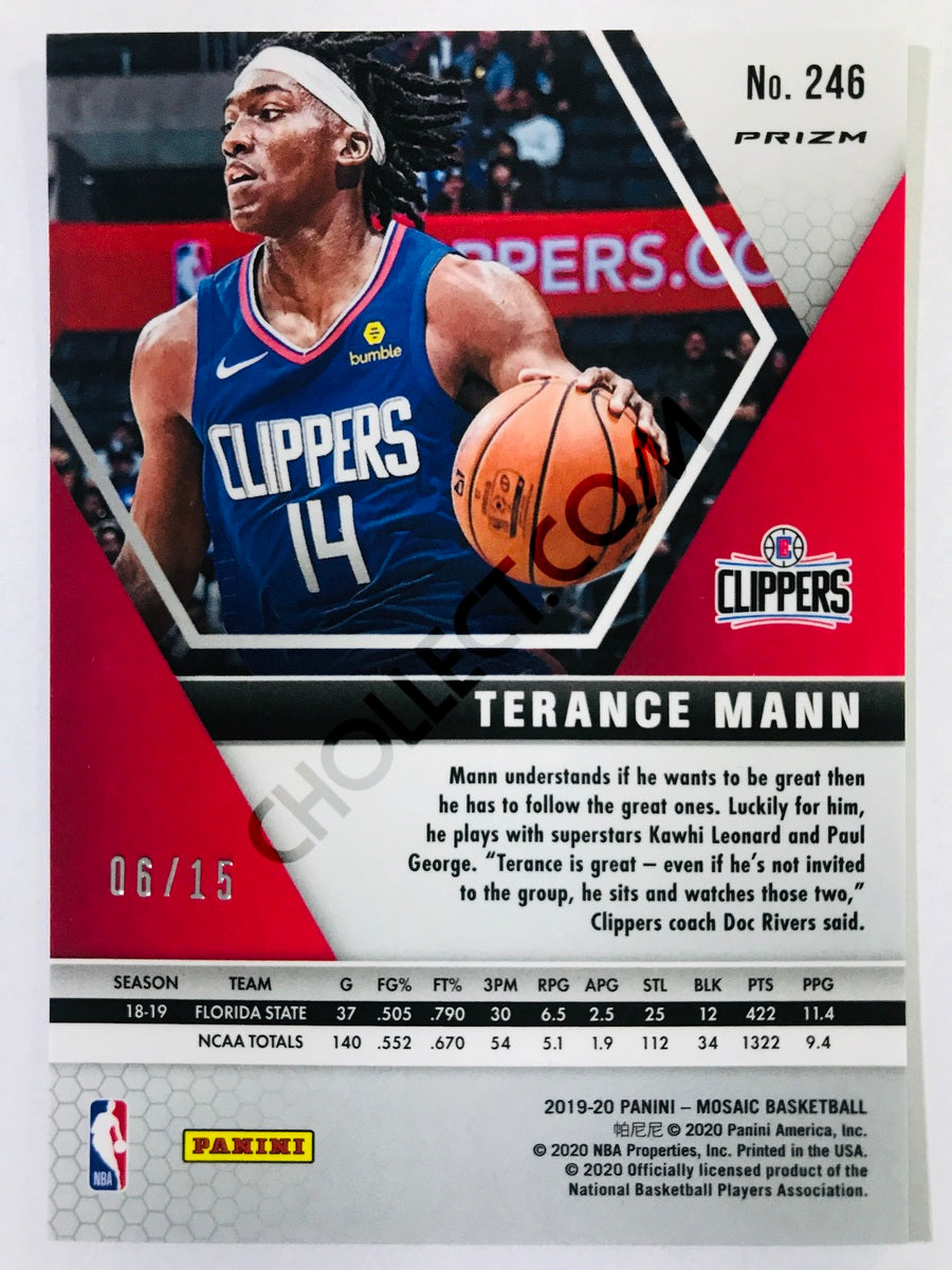 Terance Mann - Los Angeles Clippers 2019-20 Panini Mosaic RC Rookie #246 Blue Fluorescent Parallel /15