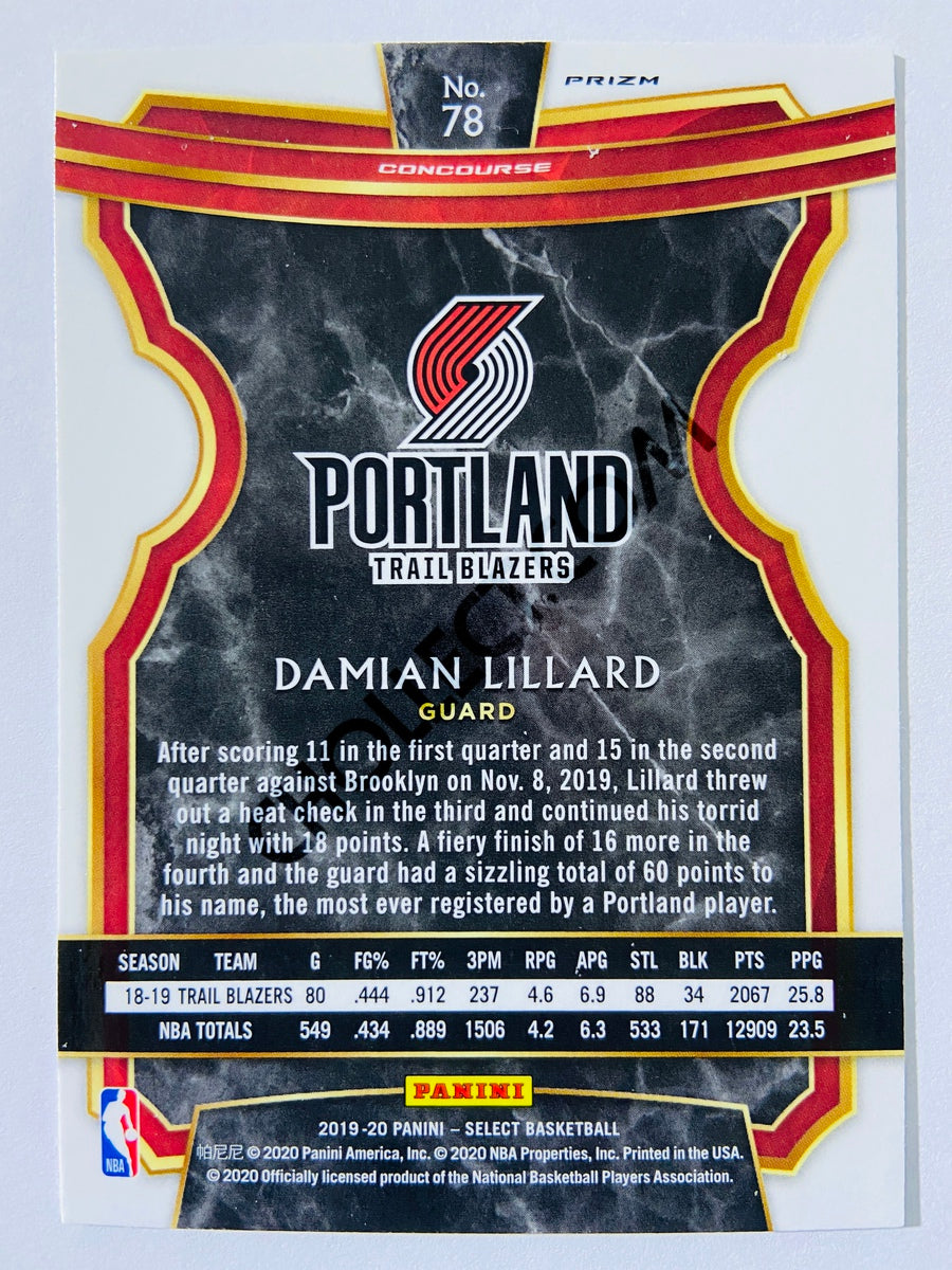 Damian Lillard - Portland Trail Blazers 2019-20 Panini Select Concourse Silver Parallel #78