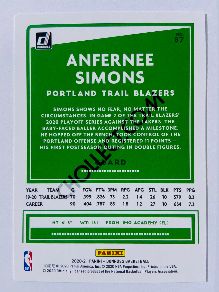 Anfernee Simons - Portland Trail Blazers 2020-21 Panini Donruss #87