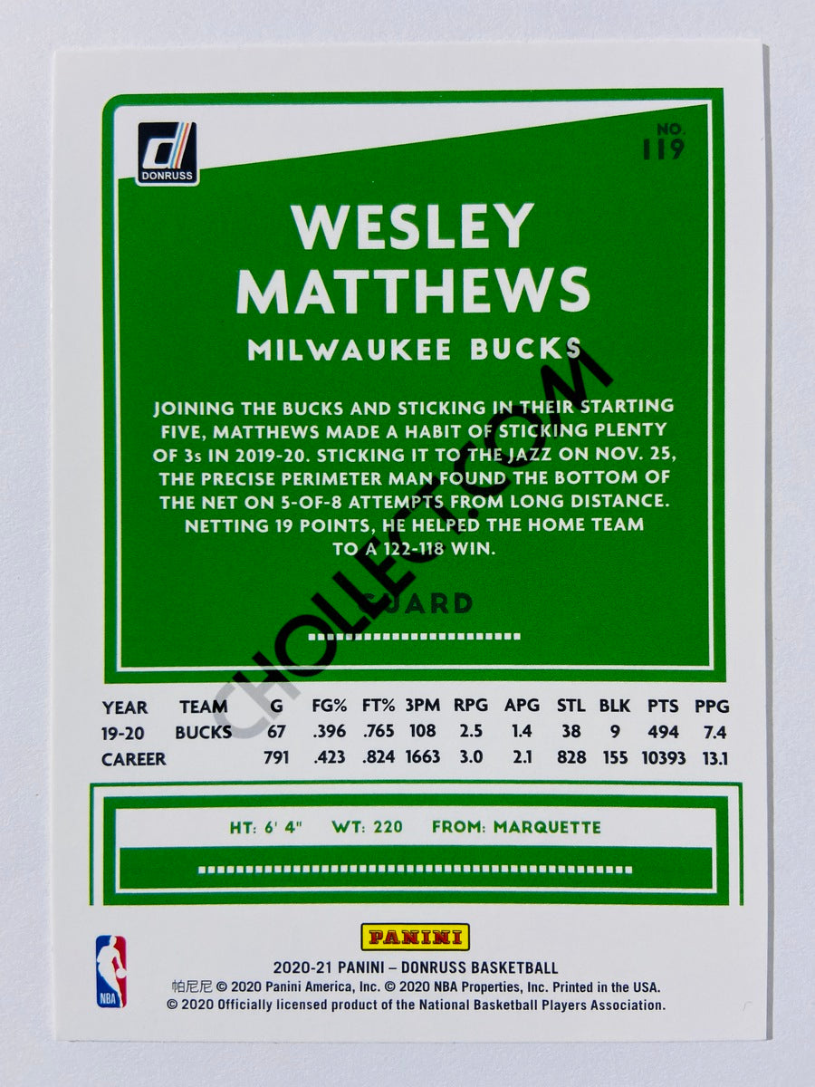 Wesley Matthews - Milwaukee Bucks 2020-21 Panini Donruss #119