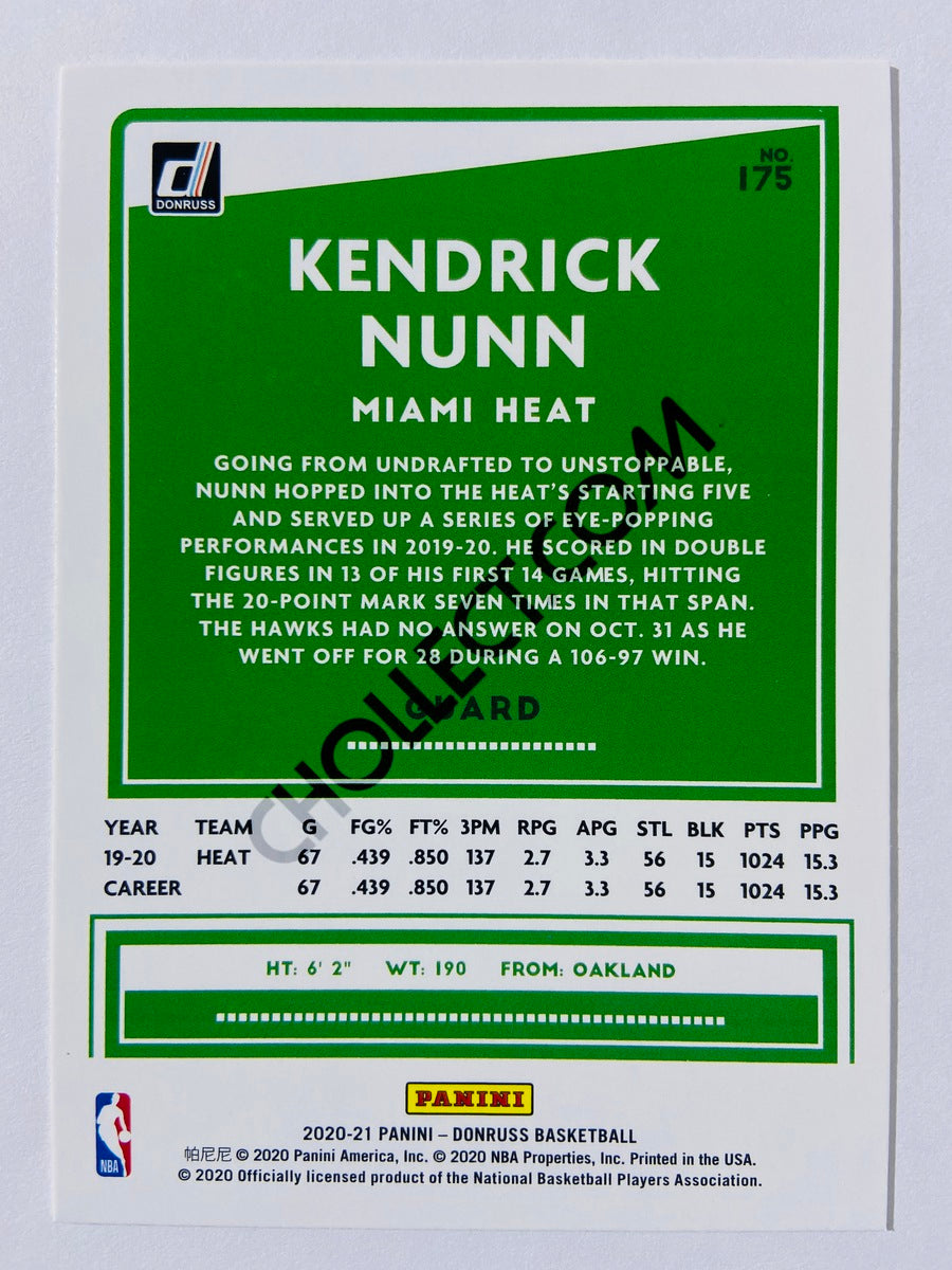Kendrick Nunn - Miami Heat 2020-21 Panini Donruss #175