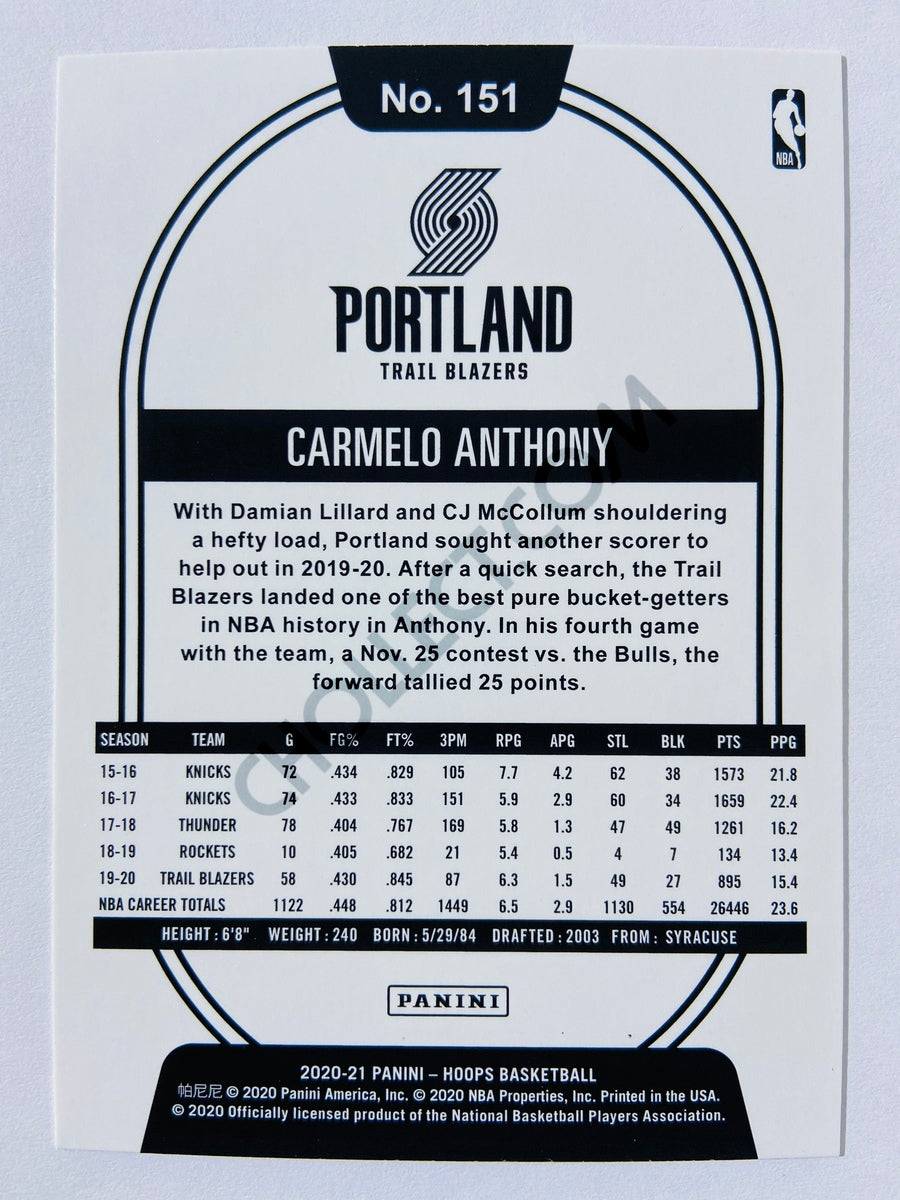 Carmelo Anthony - Portland Trail Blazers 2020-21 Panini Hoops #151