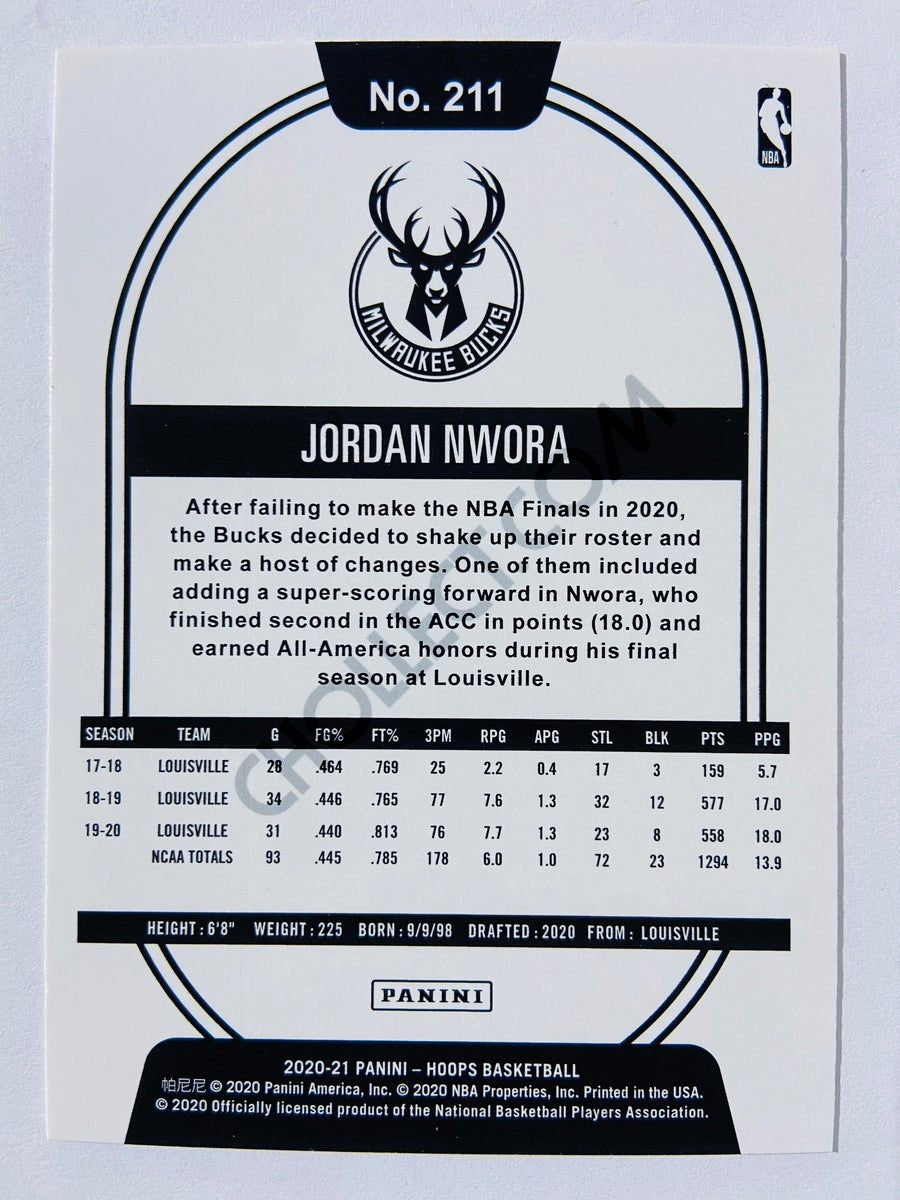 Jordan Nwora - Milwaukee Bucks 2020-21 Panini Hoops RC Rookie #211