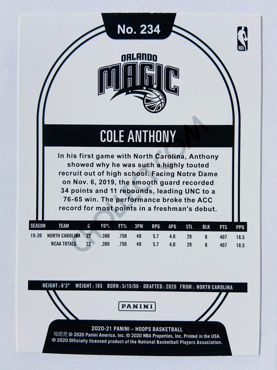 Cole Anthony - Orlando Magic 2020-21 Panini Hoops RC Rookie #234