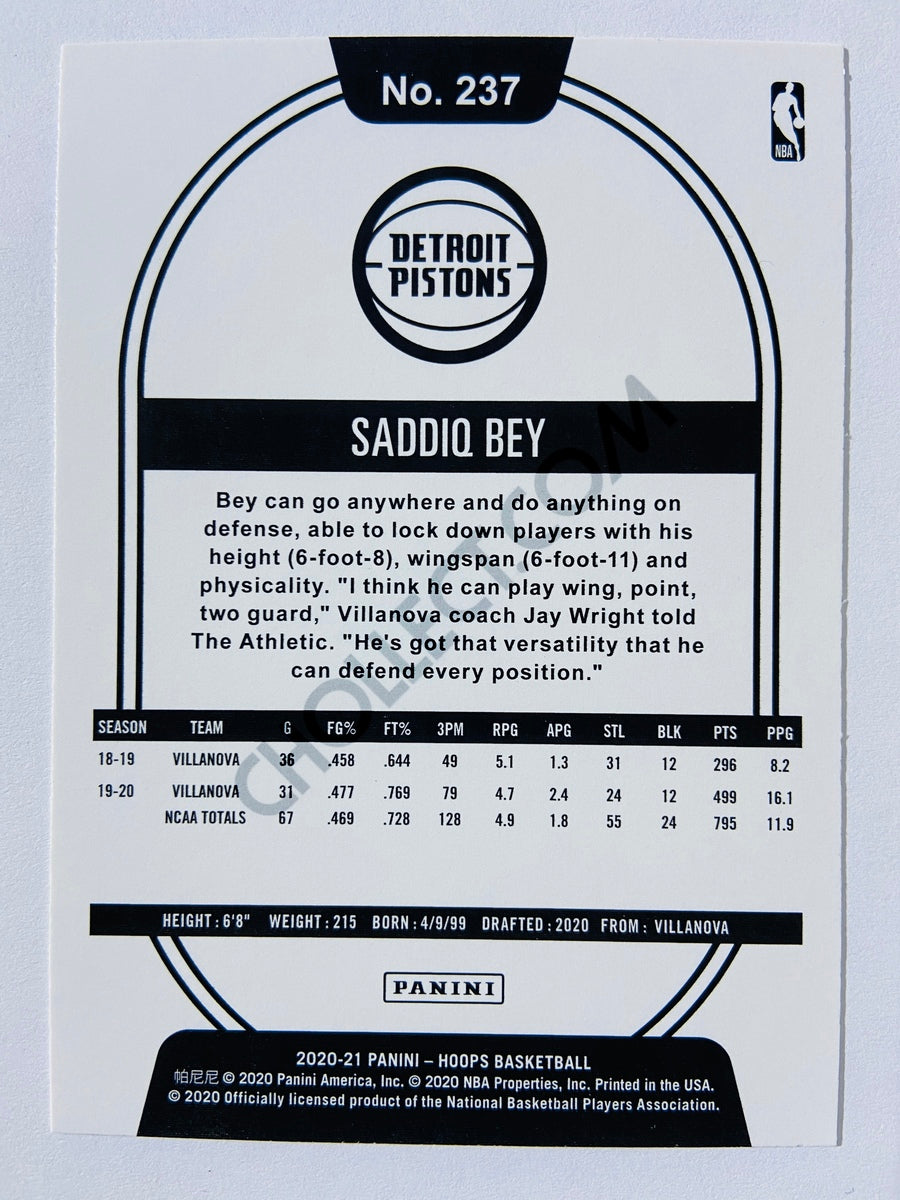 Saddiq Bey - Detroit Pistons 2020-21 Panini Hoops RC Rookie #237