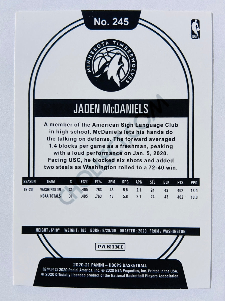 Jaden McDaniels - Minnesota Timberwolves 2020-21 Panini Hoops RC Rookie #245