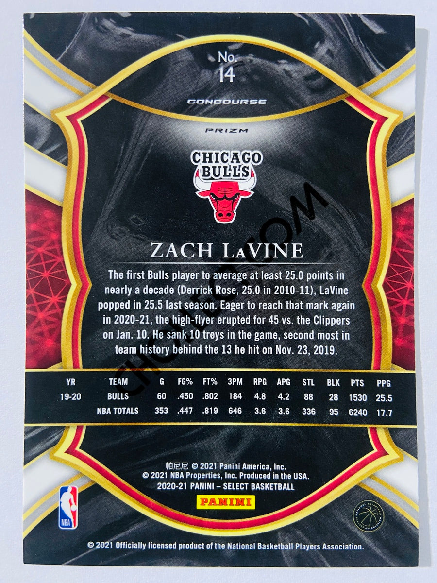 Zach Lavine - Chicago Bulls 2020-21 Panini Select Concourse Green White Purple Parallel #14