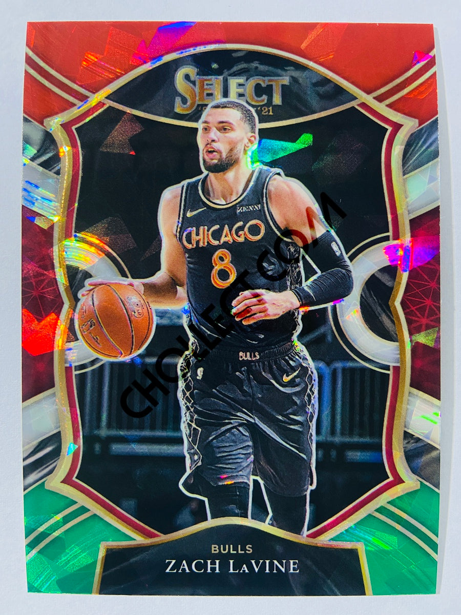 Zach Lavine - Chicago Bulls 2020-21 Panini Select Concourse Cracked Ice Red White Green Parallel #14