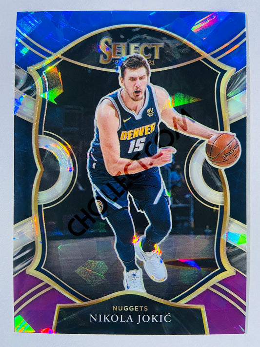 Nikola Jokic - Denver Nuggets 2020-21 Panini Select Concourse Blue White Purple Cracked Ice Parallel #58