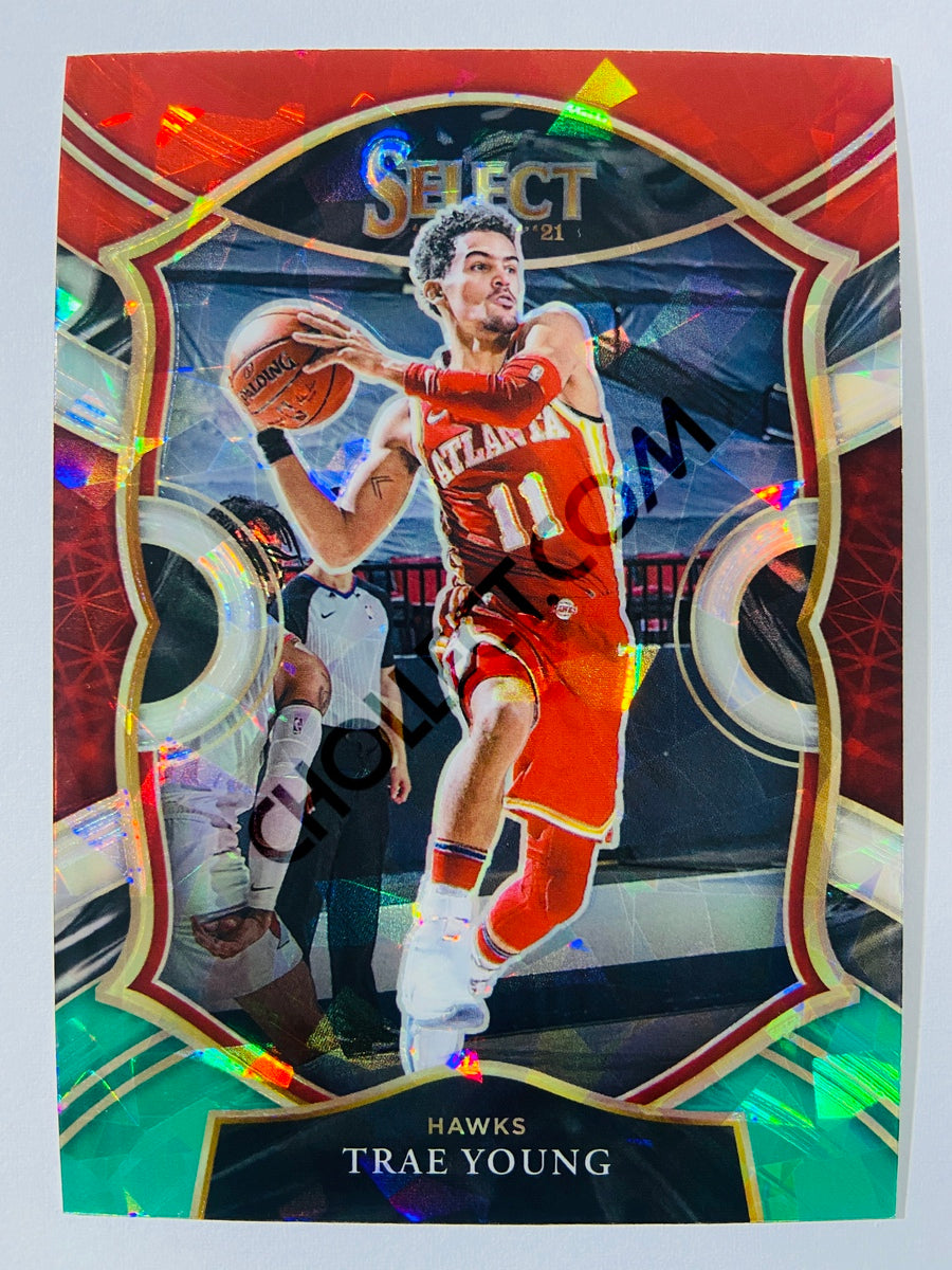 Trae Young - Atlanta Hawks 2020-21 Panini Select Concourse Red White Green Cracked Ice Parallel #2