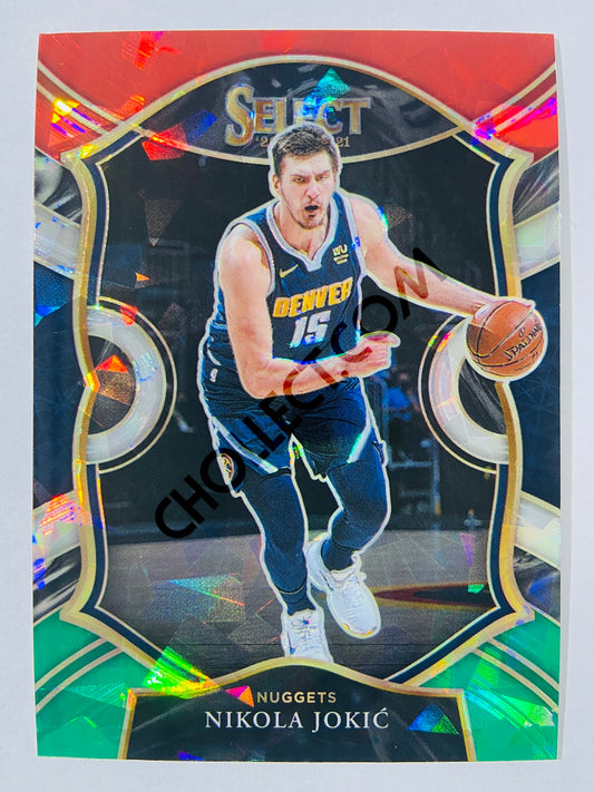 Nikola Jokic - Denver Nuggets 2020-21 Panini Select Concourse Red White Green Cracked Ice Parallel #58