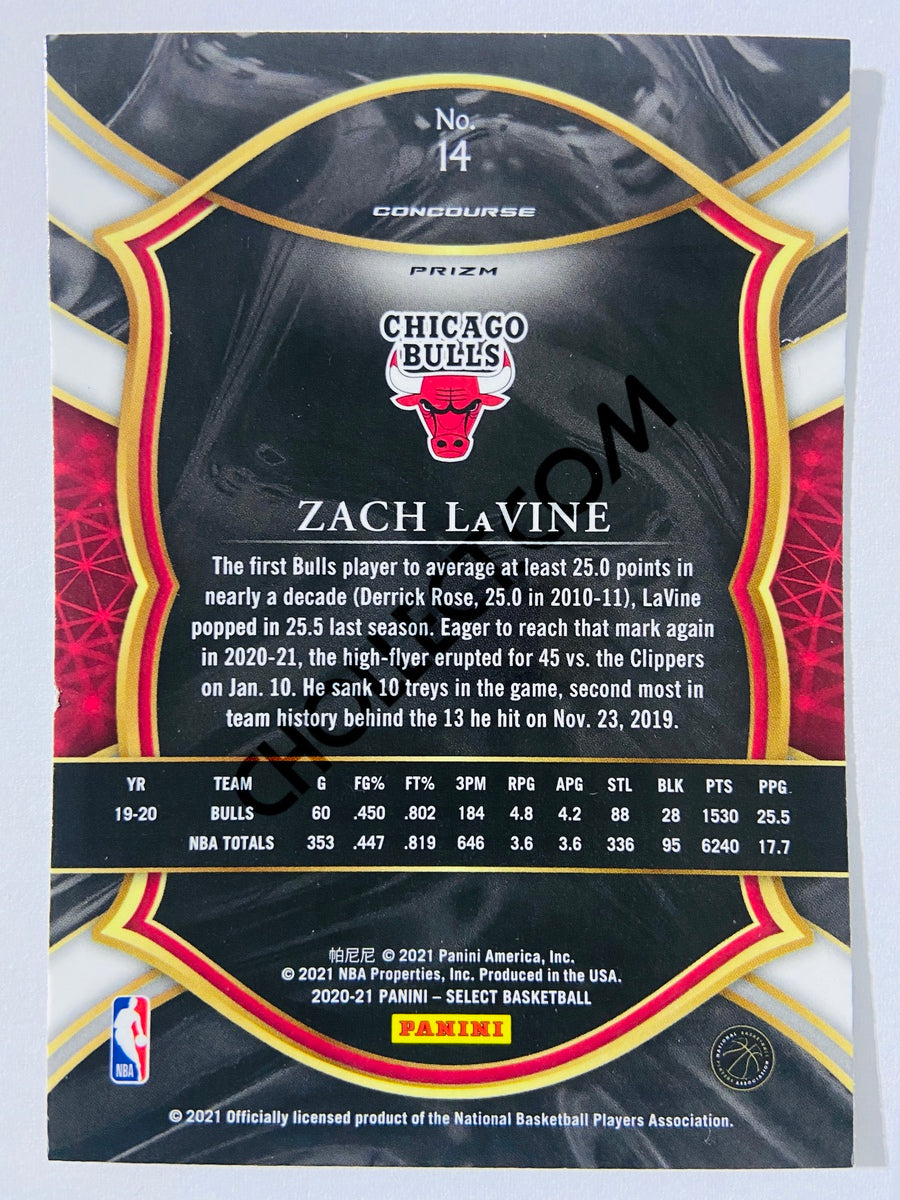 Zach Lavine - Chicago Bulls 2020-21 Panini Select Concourse Red White Orange Flash Parallel #14