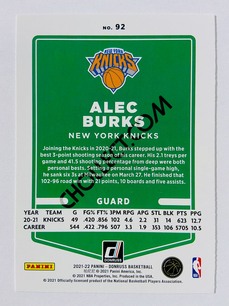 Alec Burks – New York Knicks 2021-22 Panini Donruss #92