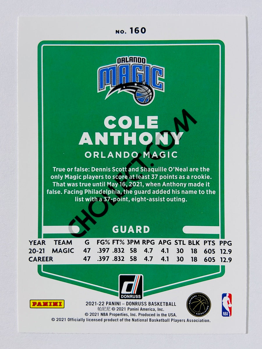 Cole Anthony – Orlando Magic 2021-22 Panini Donruss #160