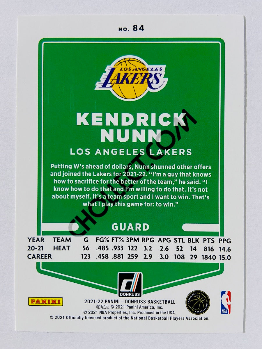 Kendrick Nunn – Los Angeles Lakers 2021-22 Panini Donruss Orange Laser Parallel #84