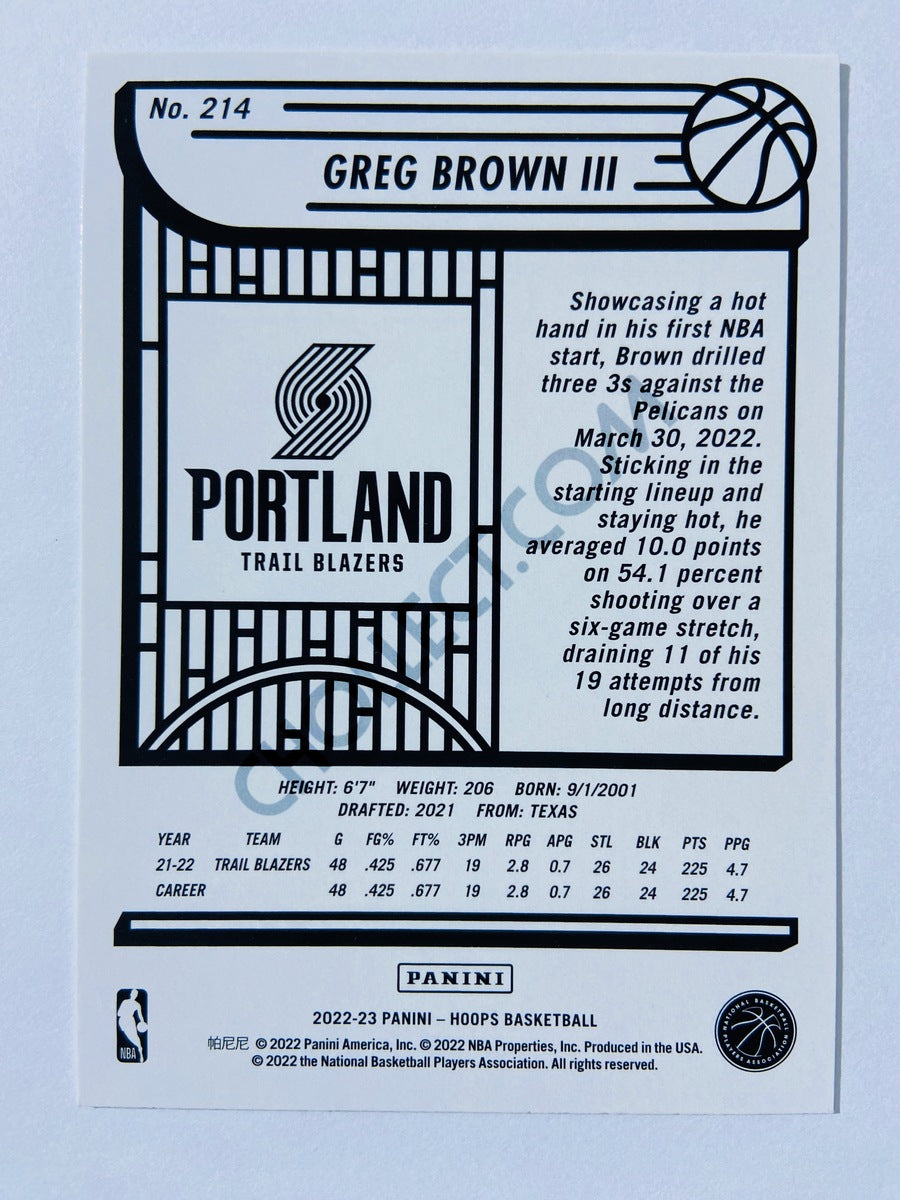 Greg Brown III - Portland Trail Blazers 2022-23 Panini Hoops #214