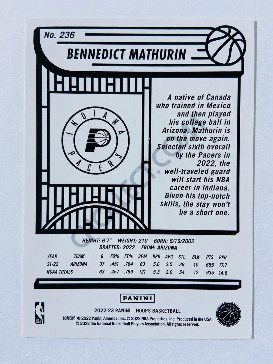 Bennedict Mathurin - Indiana Pacers 2022-23 Panini Hoops RC Rookie #236