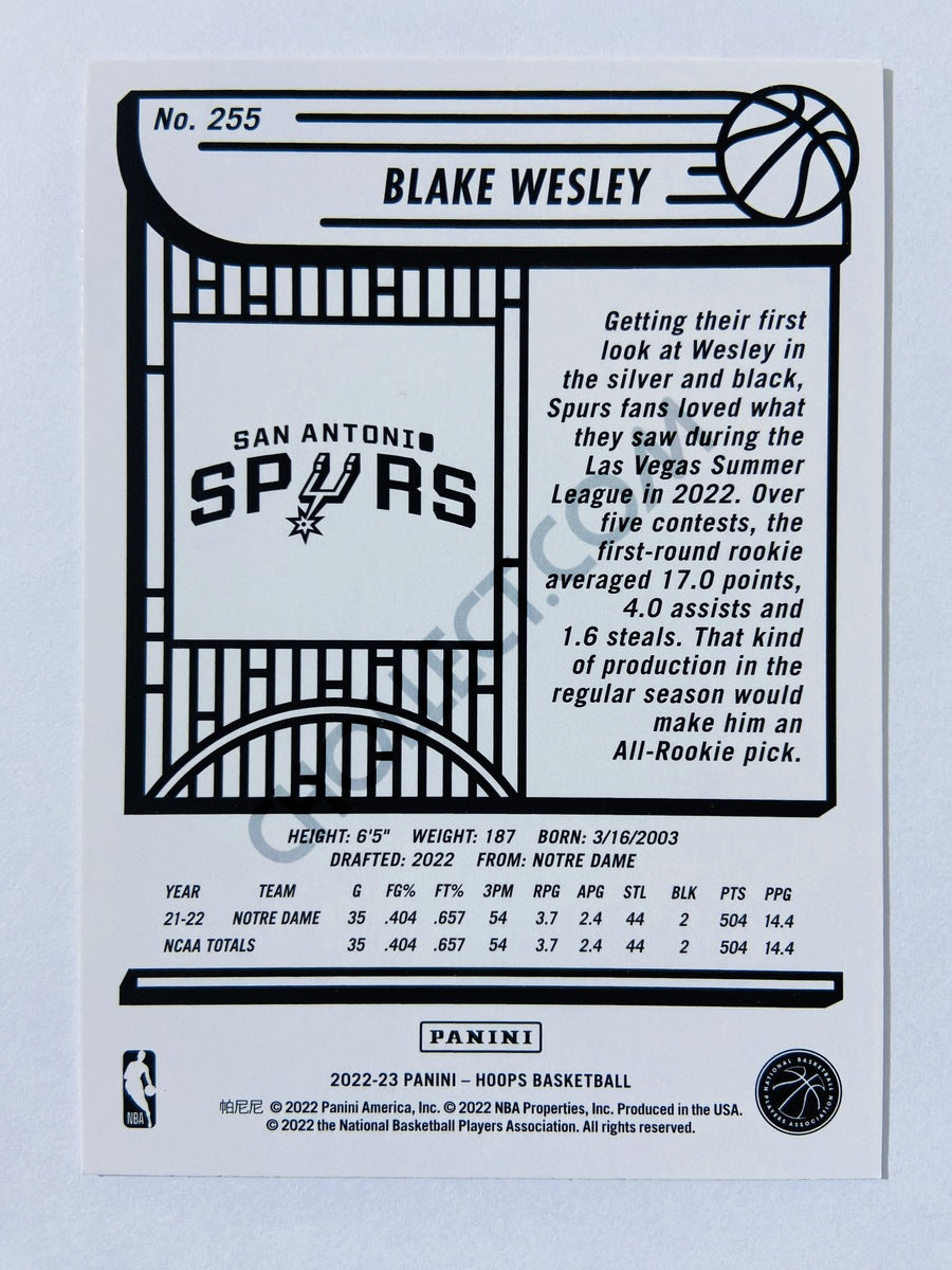 Blake Wesley - San Antonio Spurs 2022-23 Panini Hoops RC Rookie #255