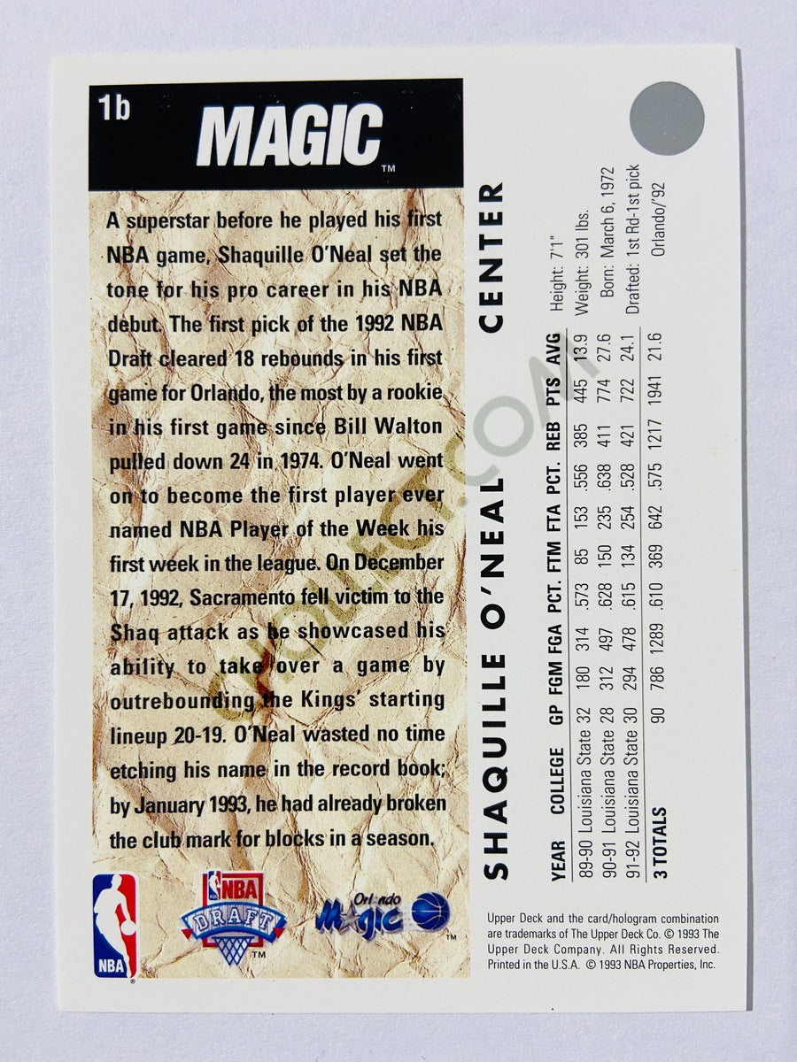 Shaquille O'Neal – Orlando Magic 1992-93 Upper Deck NBA Draft Trade Card Rookie #1b