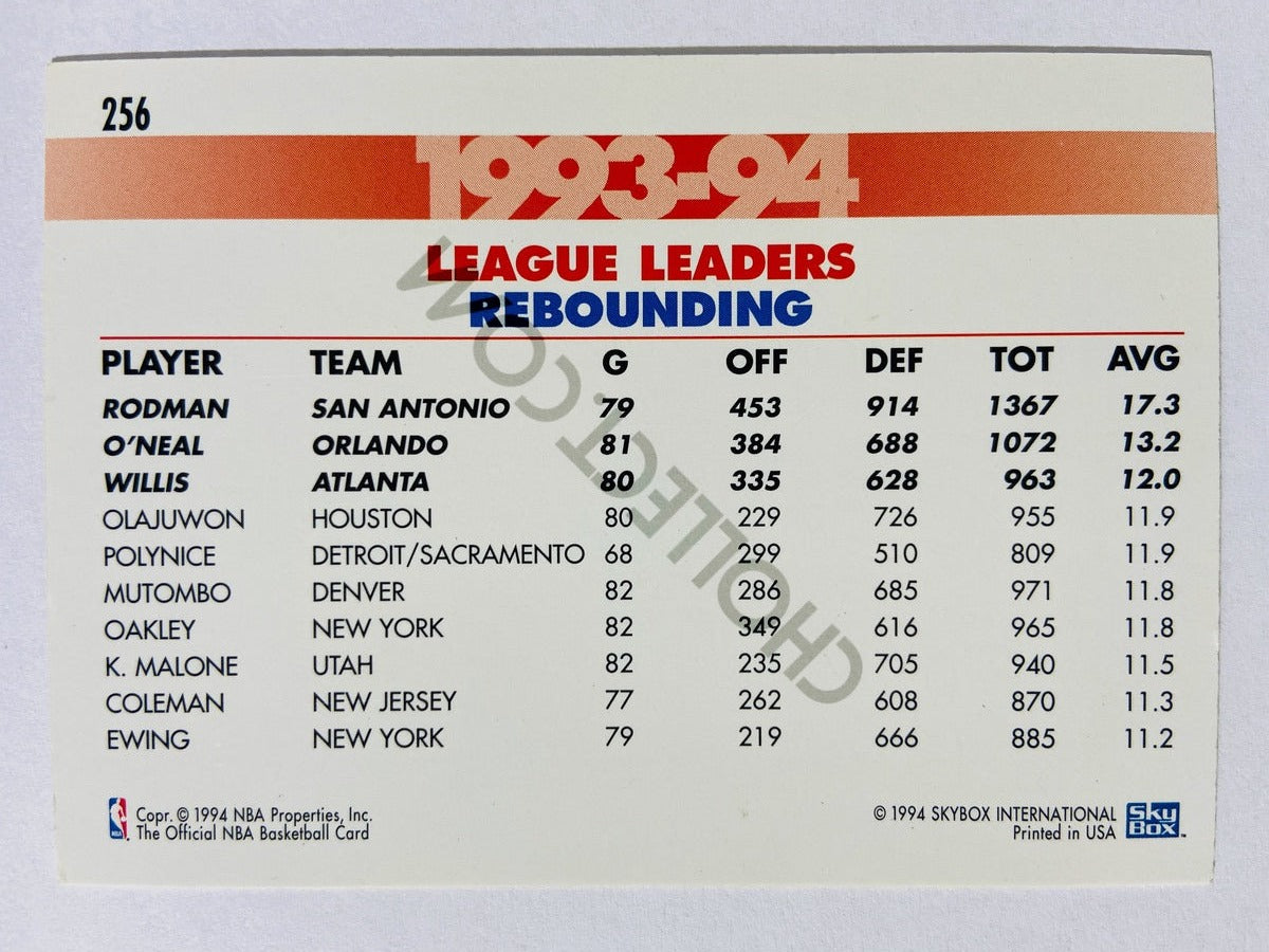 Shaquille O'Neal – Orlando Magic / Dennis Rodman – San Antonio Spurs / Willis – Atlanta Hawks 1993-94 Skybox League Leaders Rebounds #256