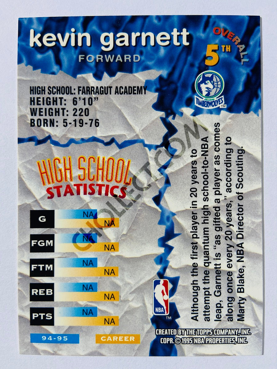 Kevin Garnett - Minnesota Timberwolves 1995 Topps Stadium Club Rookie Draft Pick #5