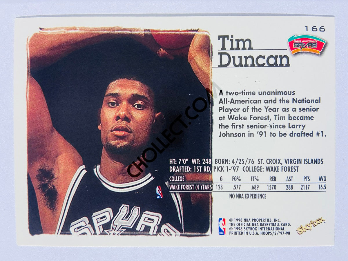 Tim Duncan - San Antonio Spurs 1997-98 Skybox Hoops RC Rookie Card #166