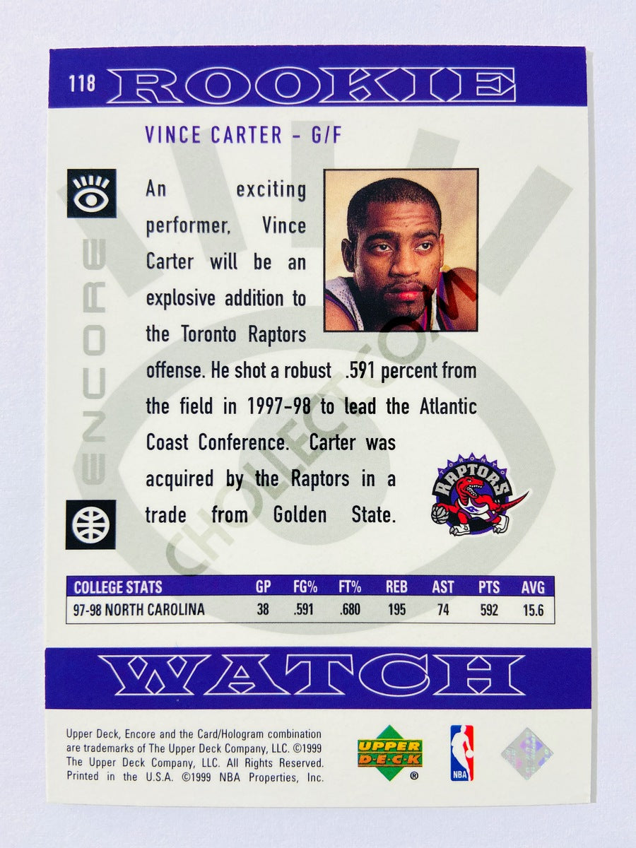 Vince Carter – Toronto Raptors 1999 Upper Deck Rookie Watch Encore #118