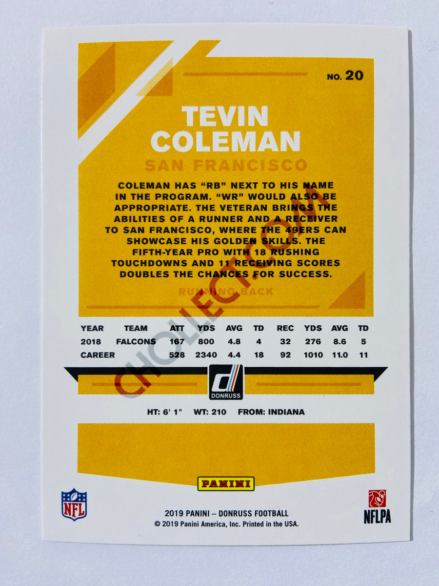 Tevin Coleman – San Francisco 49ers 2019-20 Panini Donruss Blue Press Proof Parallel #20