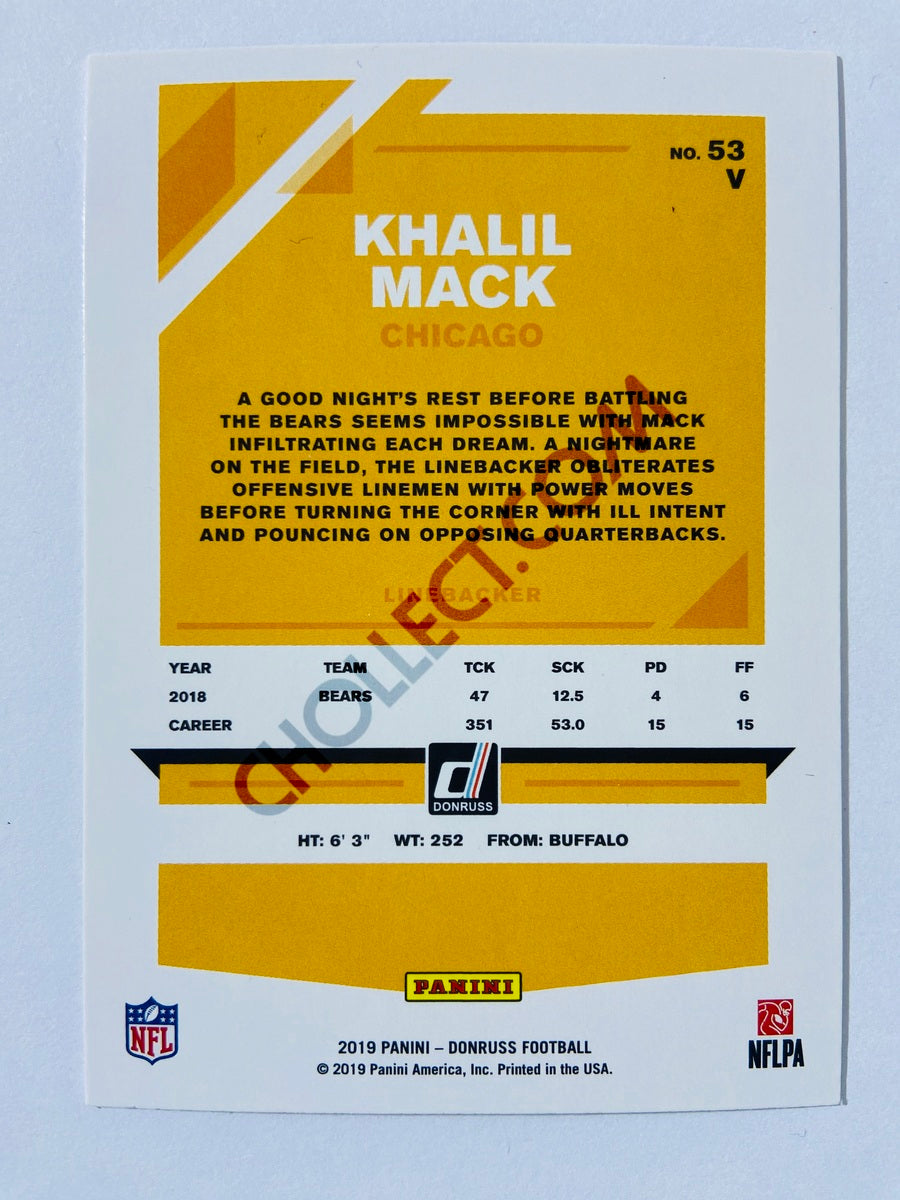 Khalil Mack – Chicago Bears 2019-20 Panini Donruss Blue Press Proof Parallel Variation #53
