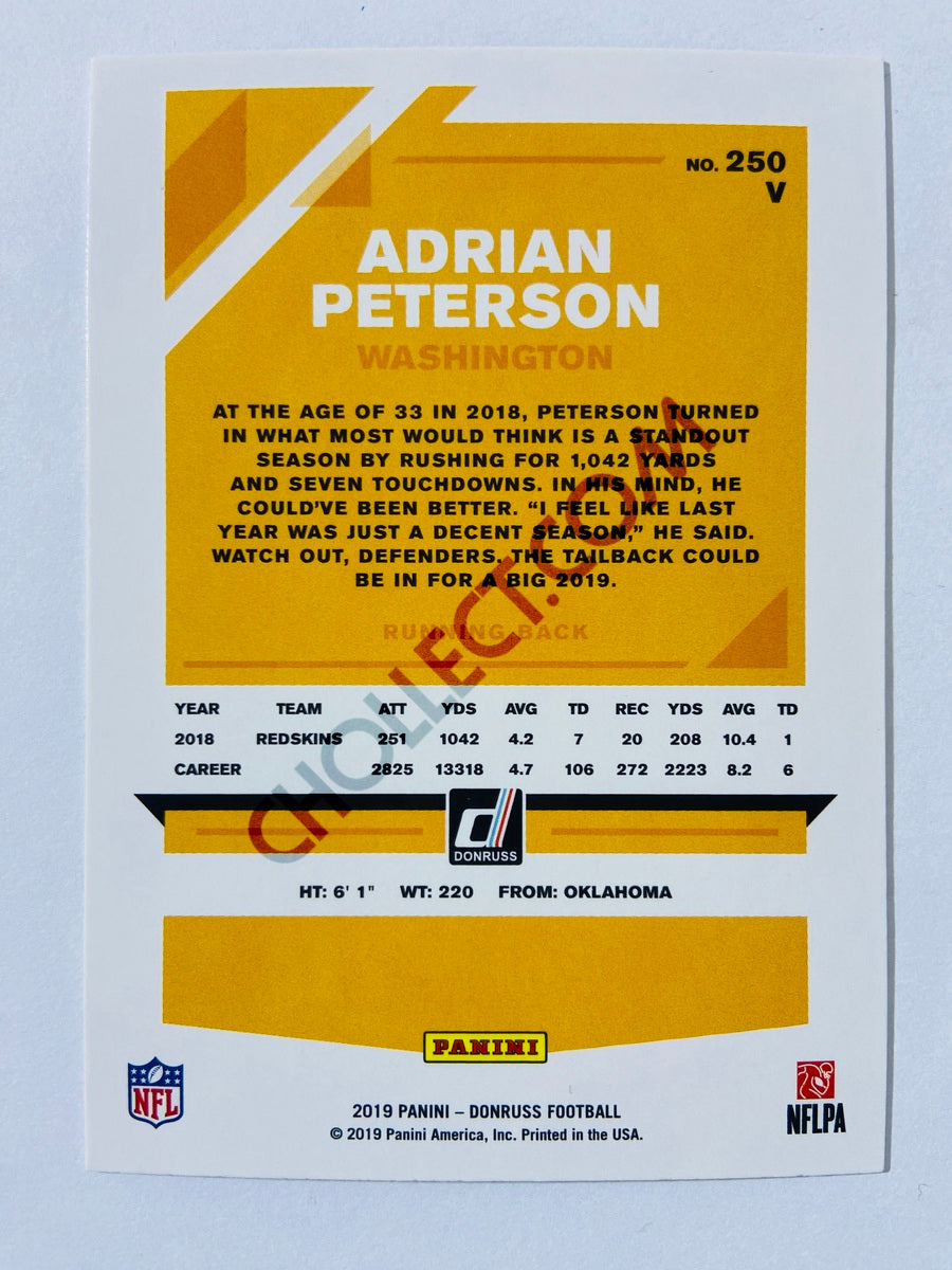 Adrian Peterson – Washington Commanders 2019-20 Panini Donruss Blue Press Proof Parallel Variation #250