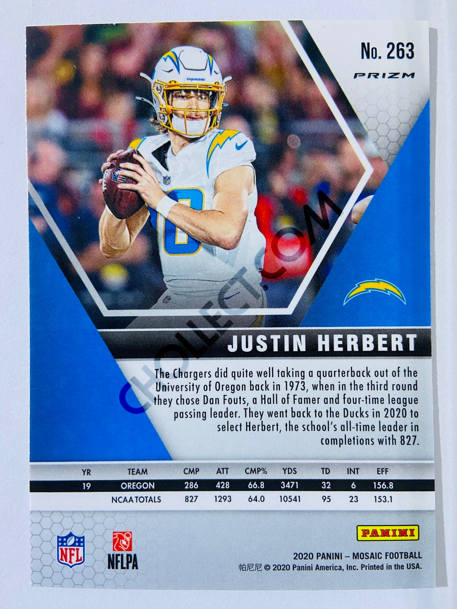 Justin Herbert - Los Angeles Chargers 2020-21 Panini Mosaic NFL Debut Pink Camo Parallel RC Rookie #263
