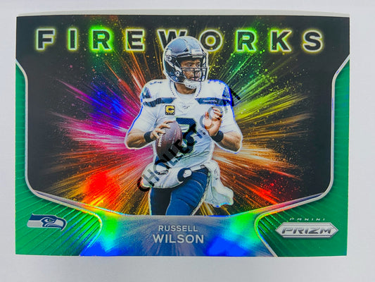 Russell Wilson - Seattle Seahawks 2020 Panini Prizm Fireworks Insert Green Parallel #11