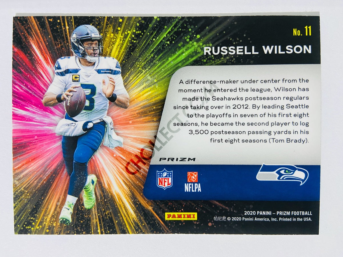 Russell Wilson - Seattle Seahawks 2020 Panini Prizm Fireworks Insert Green Parallel #11