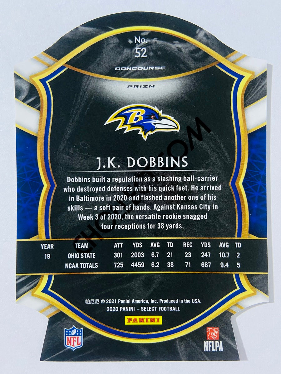 J.K. Dobbins - Baltimore Ravens 2020 Panini Select Concourse Level Purple Die Cut RC Rookie #52